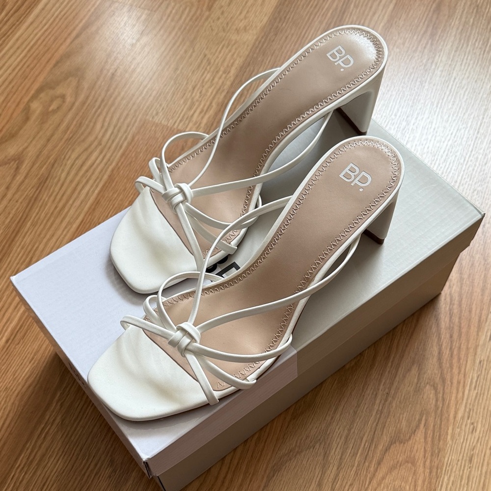 BP White Strappy Slide Block Heels